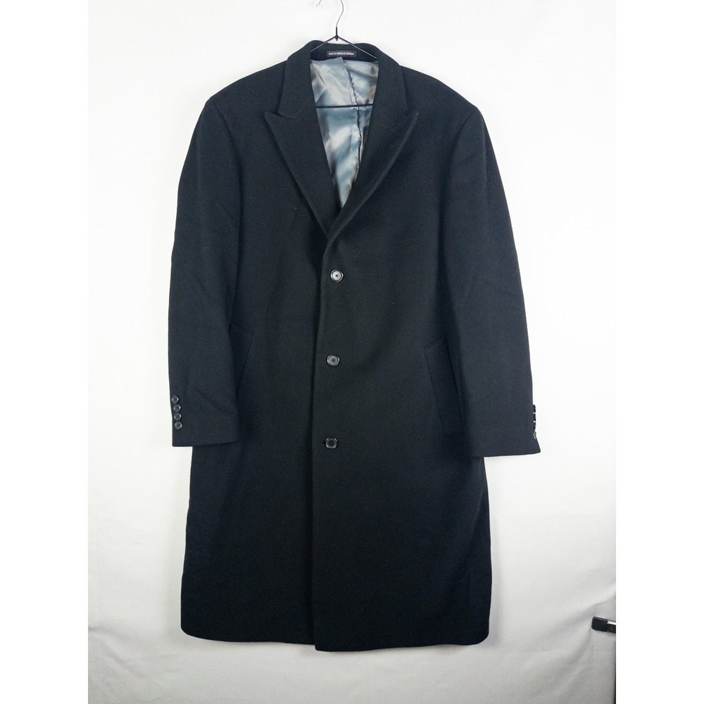 Calvin Klein Wool Overcoat Mens 44L Black Lined Trench Duster Quiet Luxury Herit